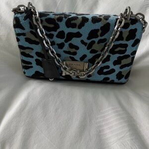 Prada Black and Blue Leopard Crossbody Bag